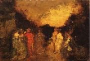 Adolphe-Joseph Monticelli Twilight Promenade in a Park oil on canvas